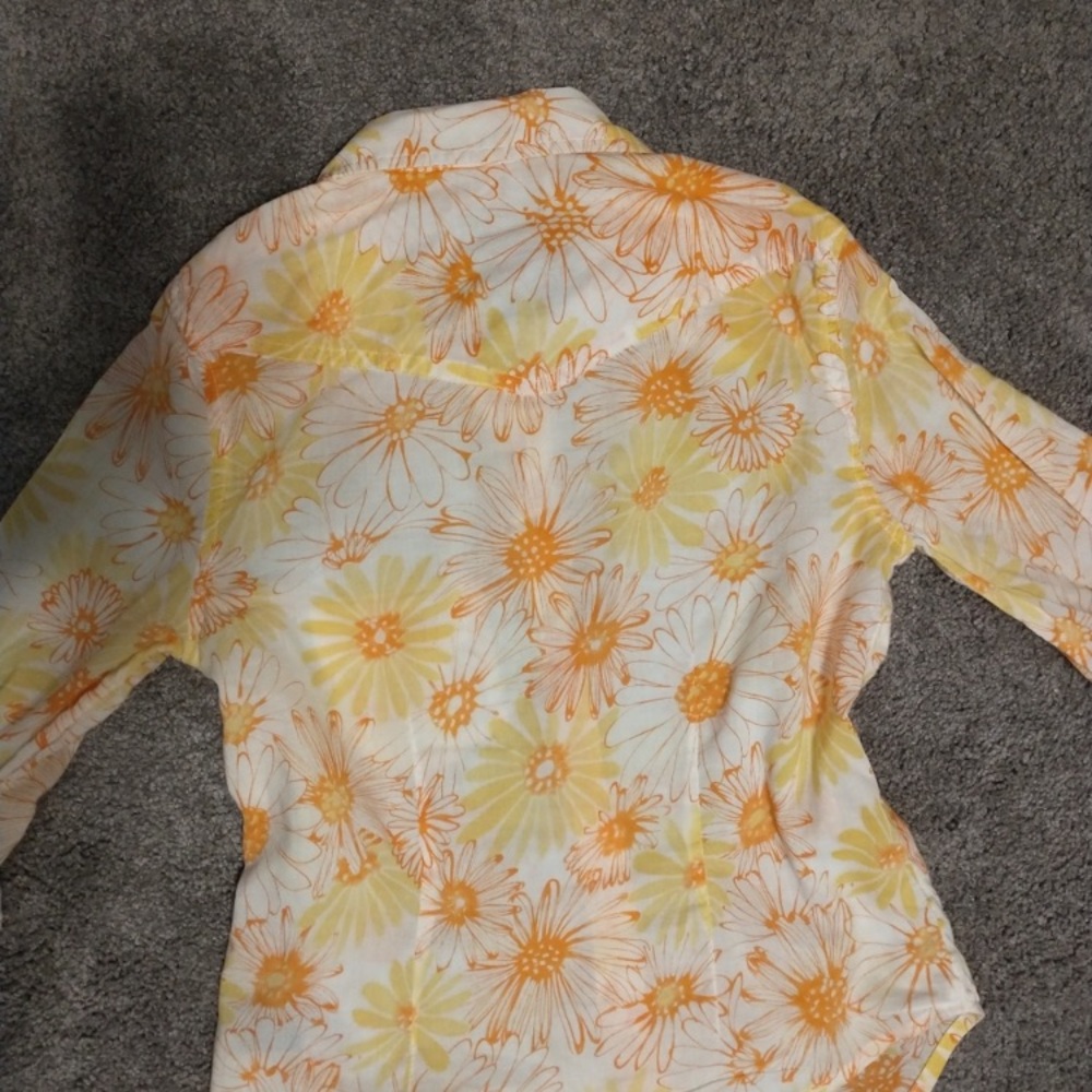 Y2K Wet Seal Collared Shirt Retro Floral 70s Wide Sleeve Hem Button Down XS - Picture 6 of 13
